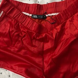 Zara Women's Vibrant Red Satin Shorts